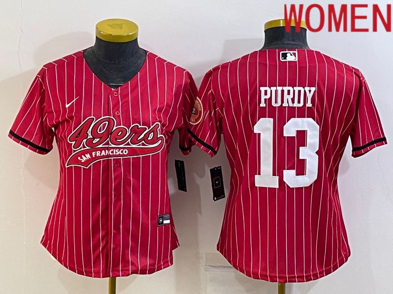 Women San Francisco 49ers #13 Purdy Red Stripe Nike Co branded NFL Jerseys1